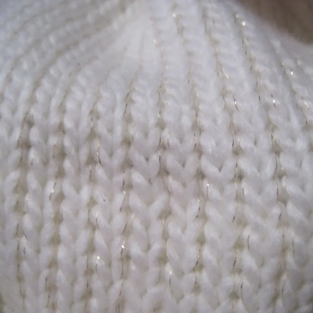 Lauren Conrad Knit Sparkle Beanie Hat White Cream Ivory Faux Fur Pom Pom W/ Pin